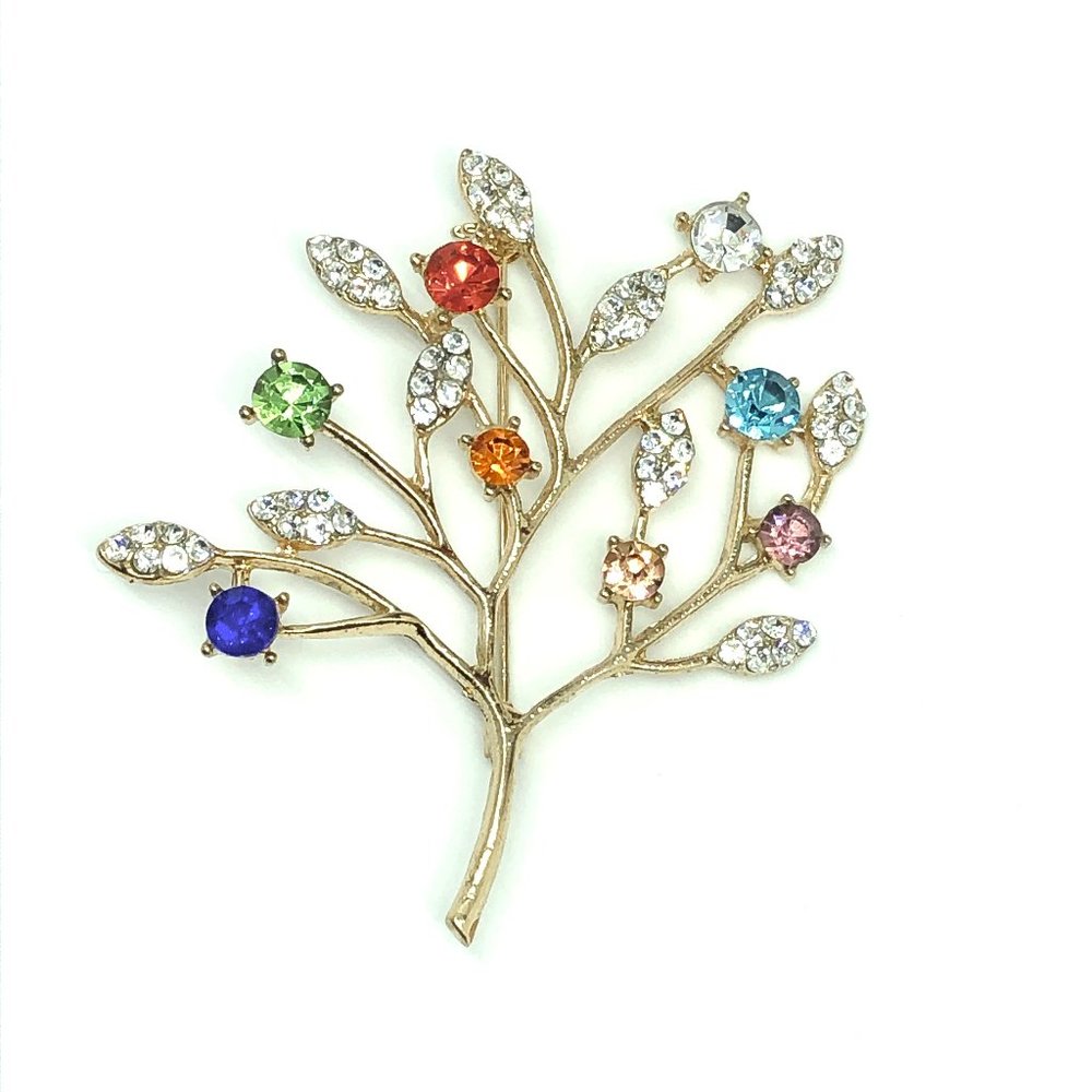 Sparkly Gold Rhinestone Tree Brooch - Picture 6 of 6